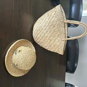 Gap Market tote and hat, straw